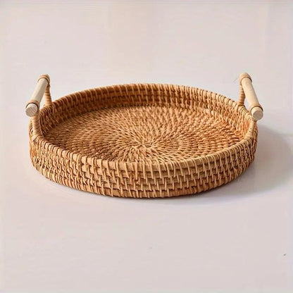 Natural Fiber Rattan Serving Tray