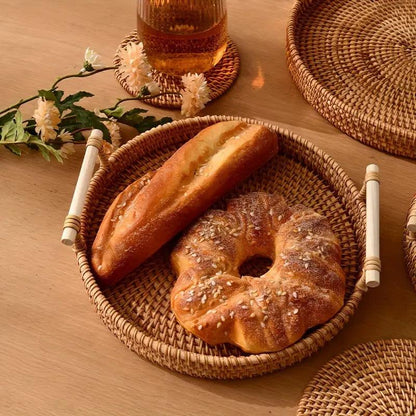 Natural Fiber Rattan Serving Tray