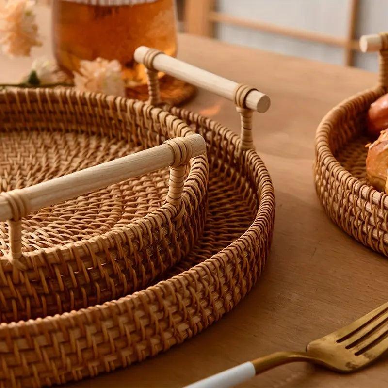 Natural Fiber Rattan Serving Tray