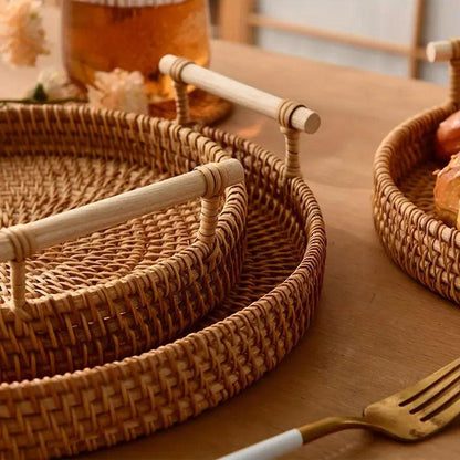 Natural Fiber Rattan Serving Tray
