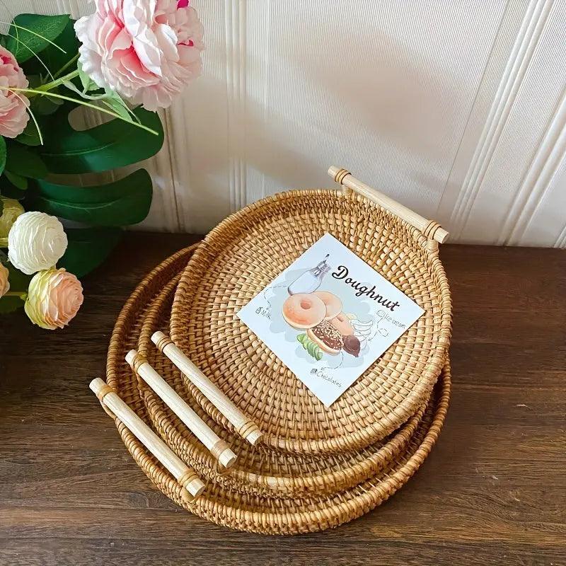 Natural Fiber Rattan Serving Tray