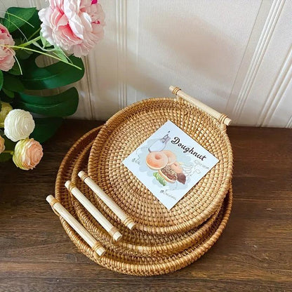 Natural Fiber Rattan Serving Tray