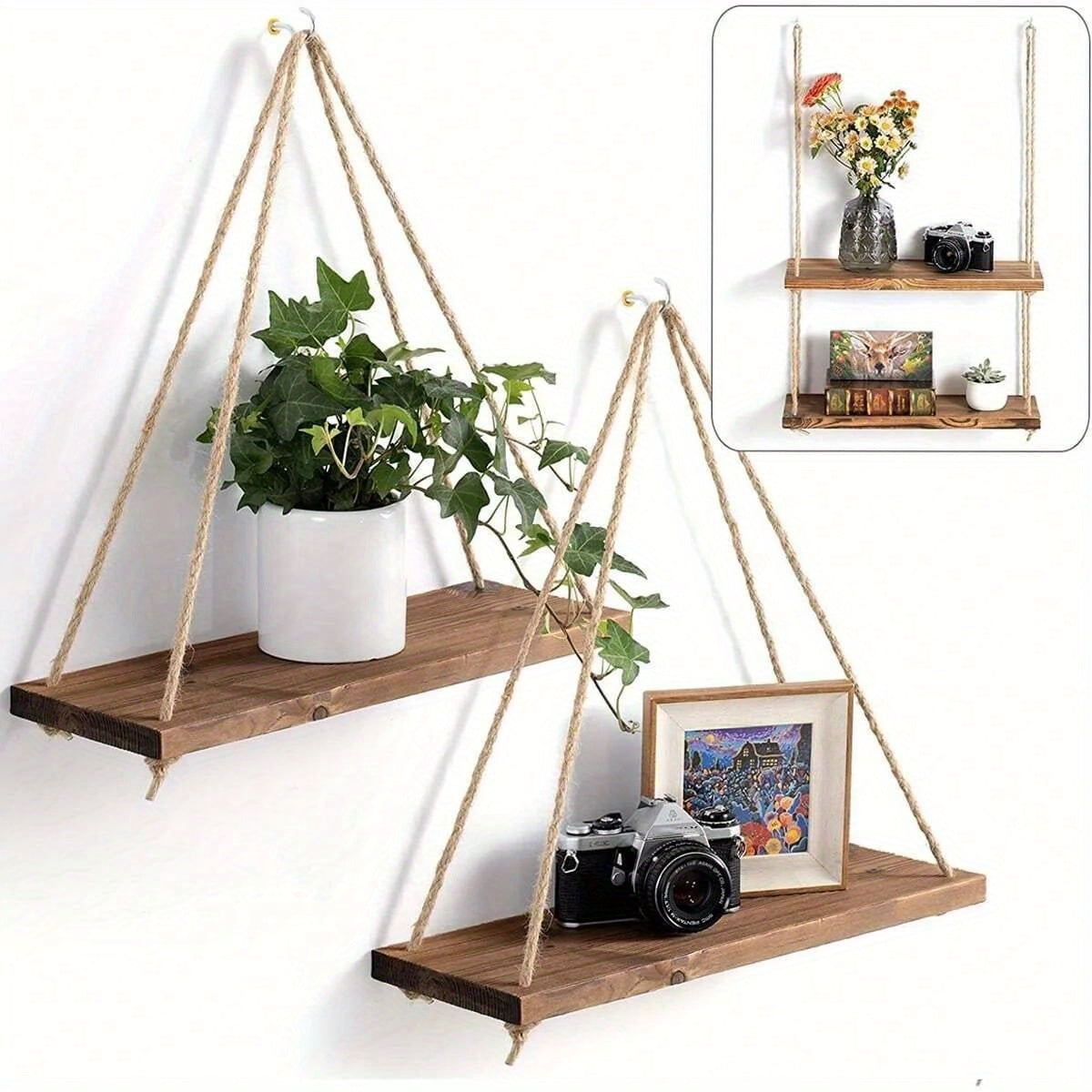 Stylish Wall Shelf with Adjustable Hanging Rope