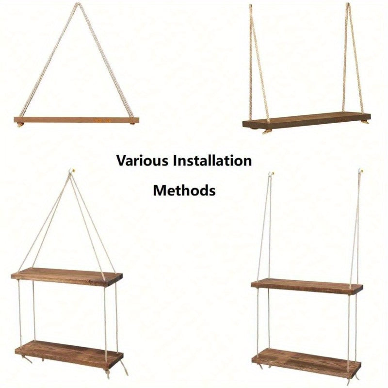 Stylish Wall Shelf with Adjustable Hanging Rope
