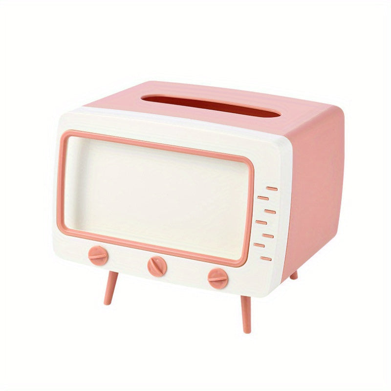 Retro TV Tissue Box Holder with Smartphone Dock – Multifunctional Tissue Cover for Home and Office Decor-4