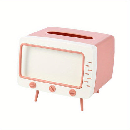 Retro TV Tissue Box Holder with Smartphone Dock – Multifunctional Tissue Cover for Home and Office Decor-4