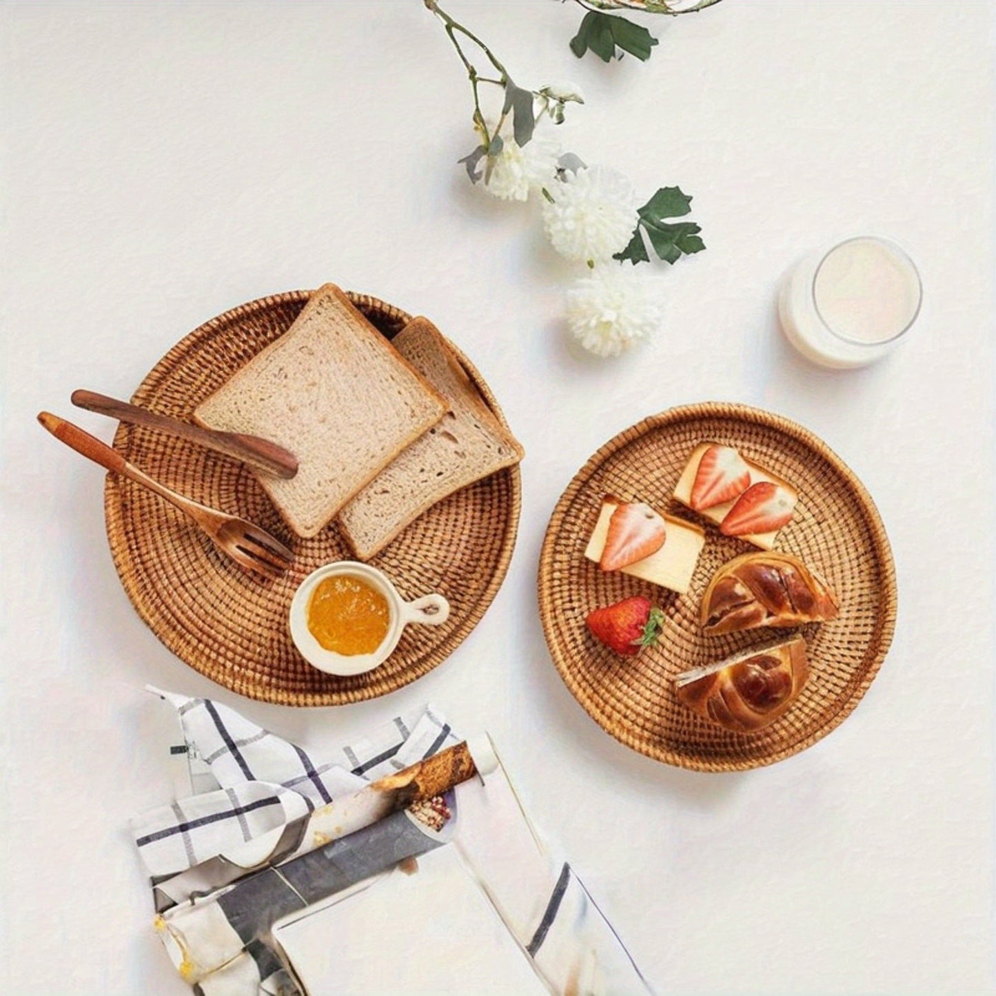 Natural Woven Rattan Serving Bowl