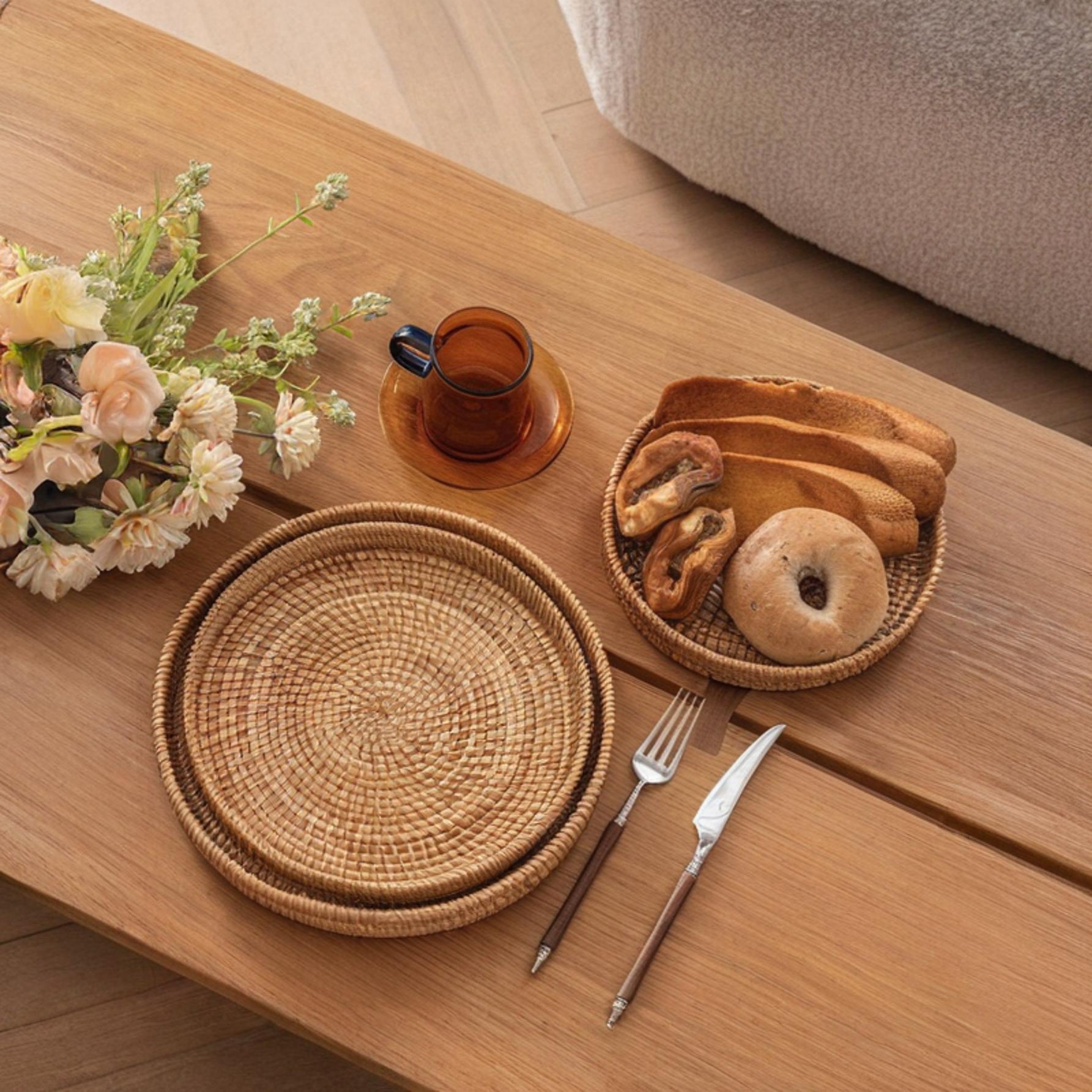 Natural Woven Rattan Serving Bowl - Fesara