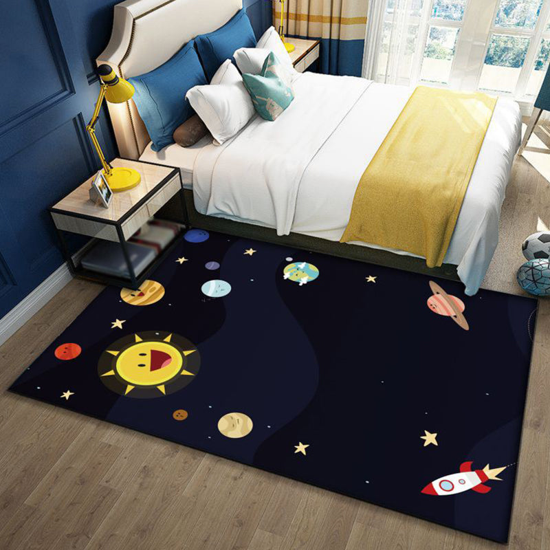 Fun Galaxy Kids Rug Blue Polyester Non-Slip Mat - Fesara