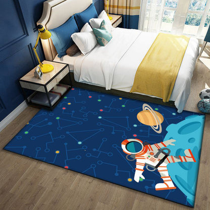 Fun Galaxy Kids Rug Blue Polyester Non-Slip Mat