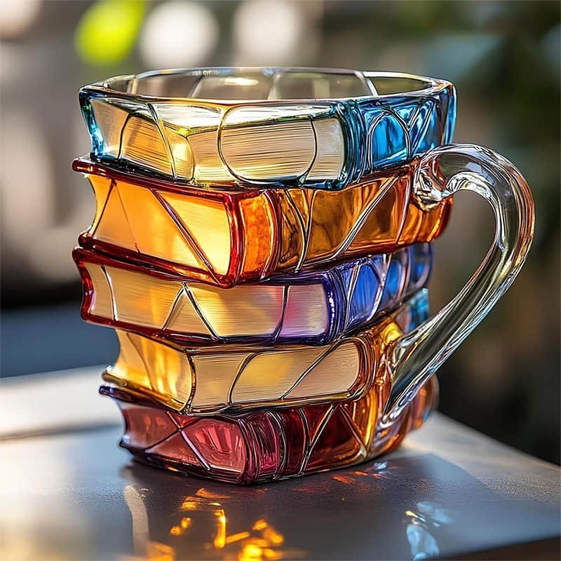 Colorful Book Lover's 3D Painted Coffee Mug - Fesara