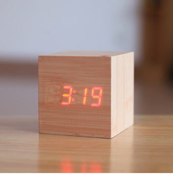 Smart LED Wooden Digital Alarm Clock with Sound Control