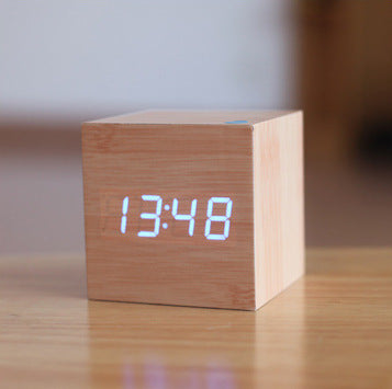 Smart LED Wooden Digital Alarm Clock with Sound Control