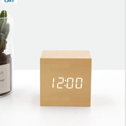 Smart LED Wooden Digital Alarm Clock with Sound Control