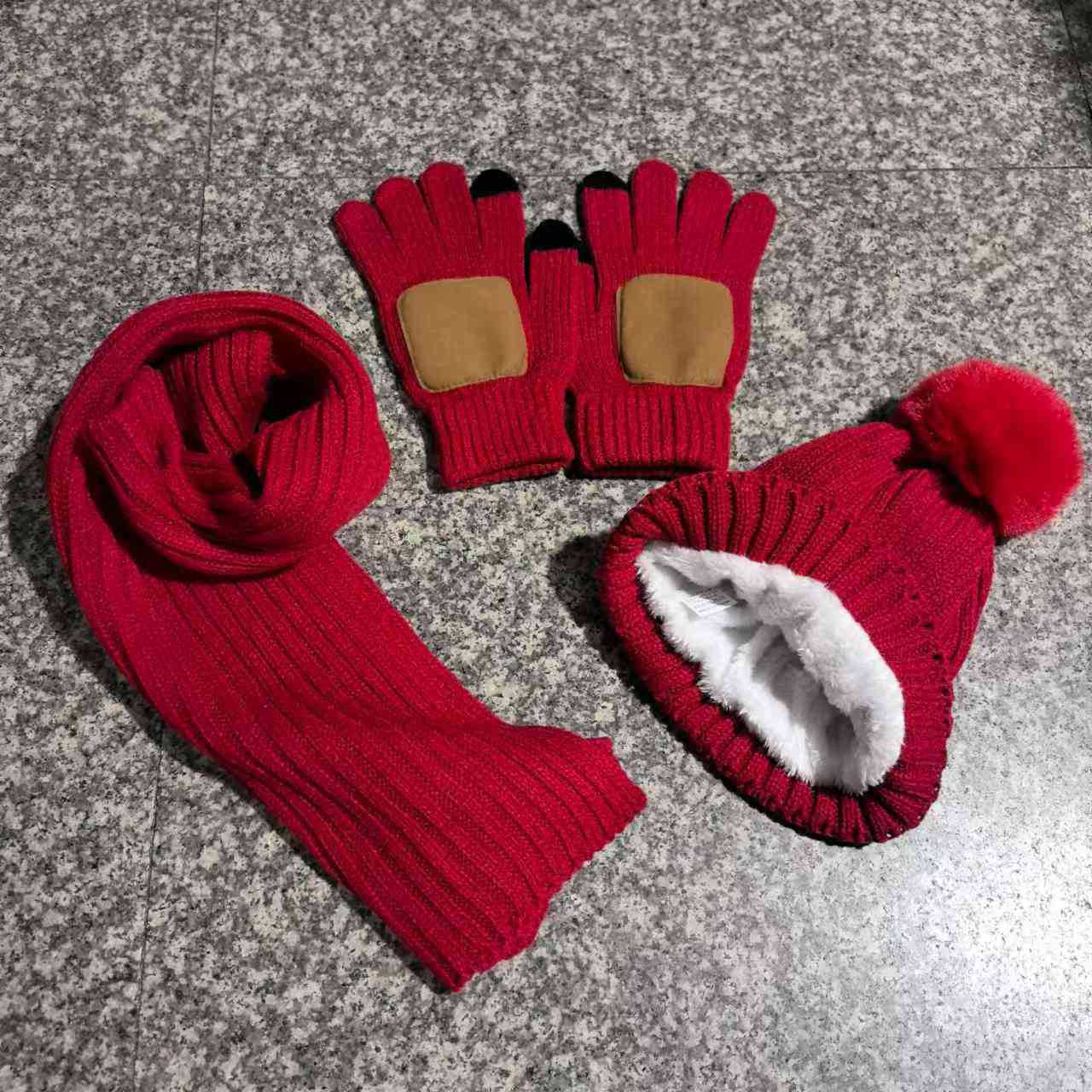 Warm Winter Knit Hat Scarf Gloves Set for Men Women
