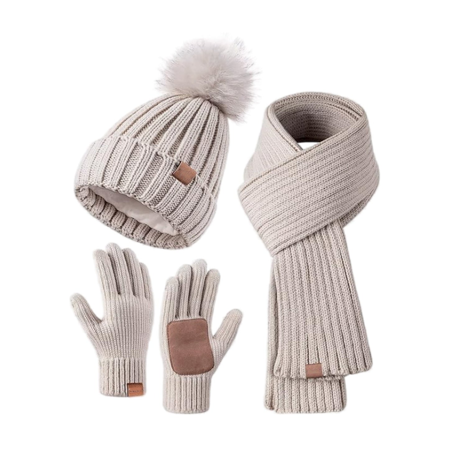 Warm Winter Knit Hat Scarf Gloves Set for Men Women