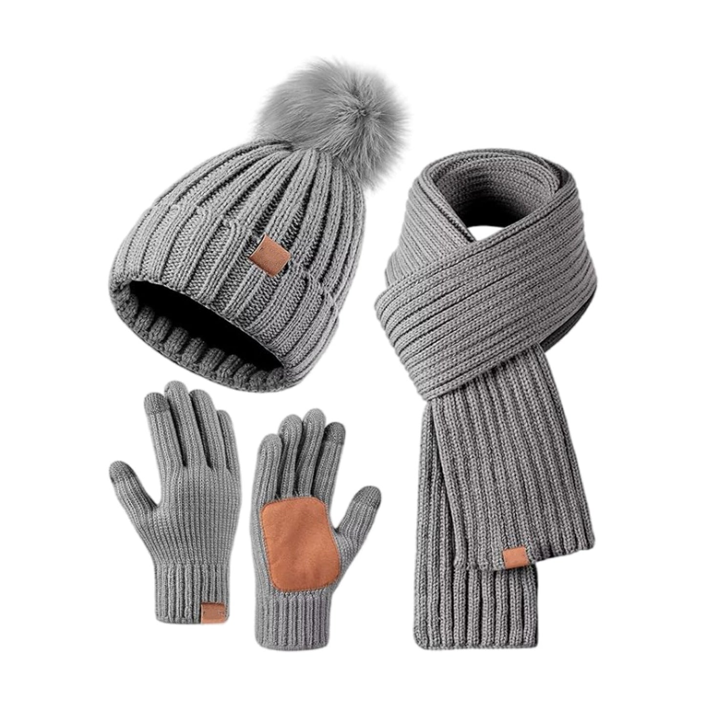 Warm Winter Knit Hat Scarf Gloves Set for Men Women