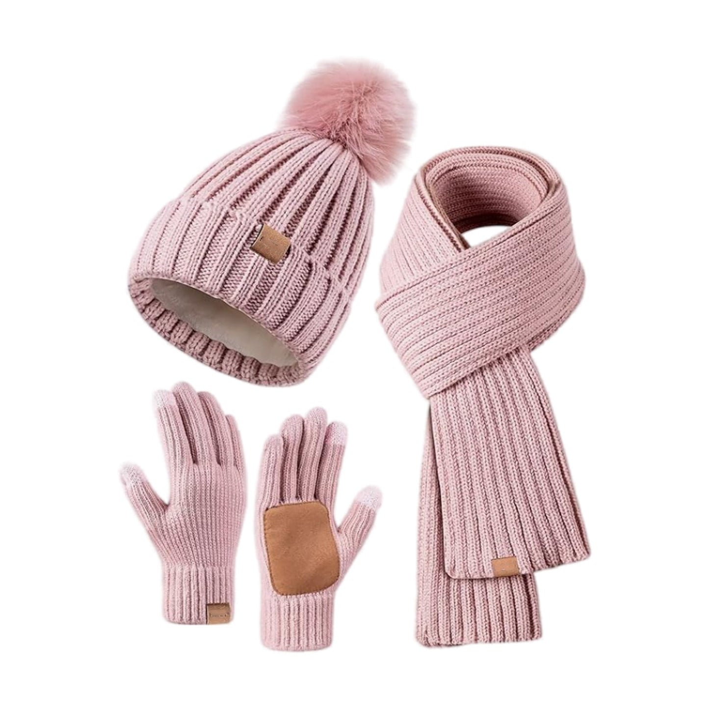 Warm Winter Knit Hat Scarf Gloves Set for Men Women