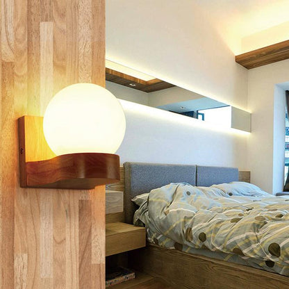Rustic Wood Pendant Globe Lamp