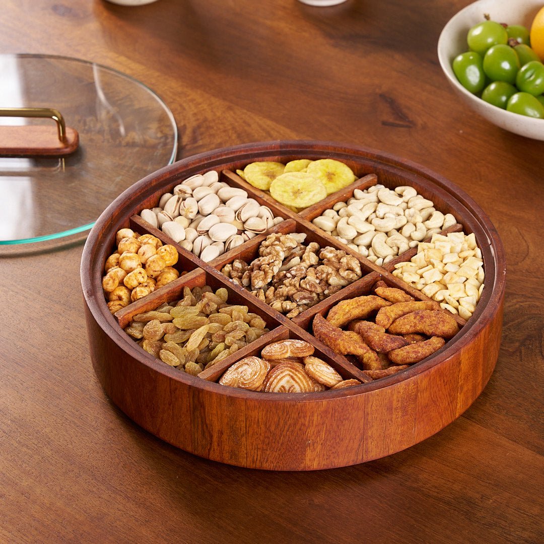 Natural Bamboo Snack Tray with 9 Compartments