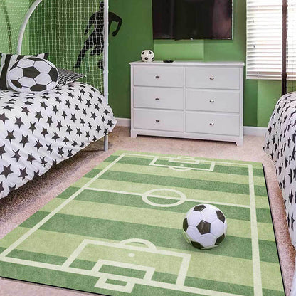Fun Green Soccer Rug for Kids Playroom Decor