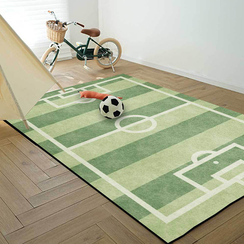 Fun Green Soccer Rug for Kids Playroom Decor