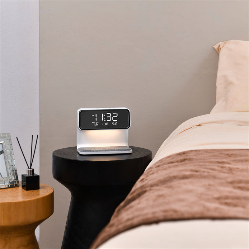 Compact Bedside LED Lamp with USB Charger & Alarm Clock
