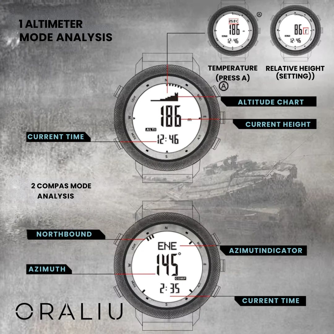 Waterproof Hiking Watch with Barometer and Compass