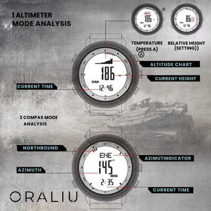 Waterproof Hiking Watch with Barometer and Compass