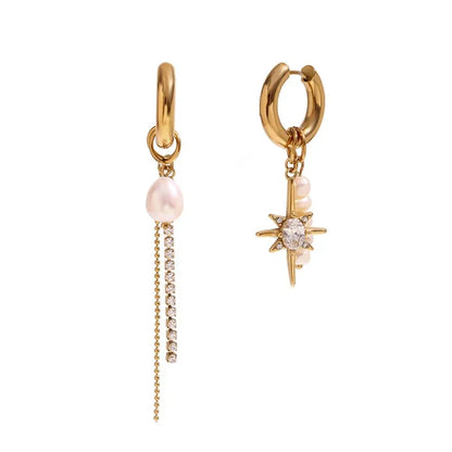 Luxurious Pearl and Diamond Drop Hoop Earrings