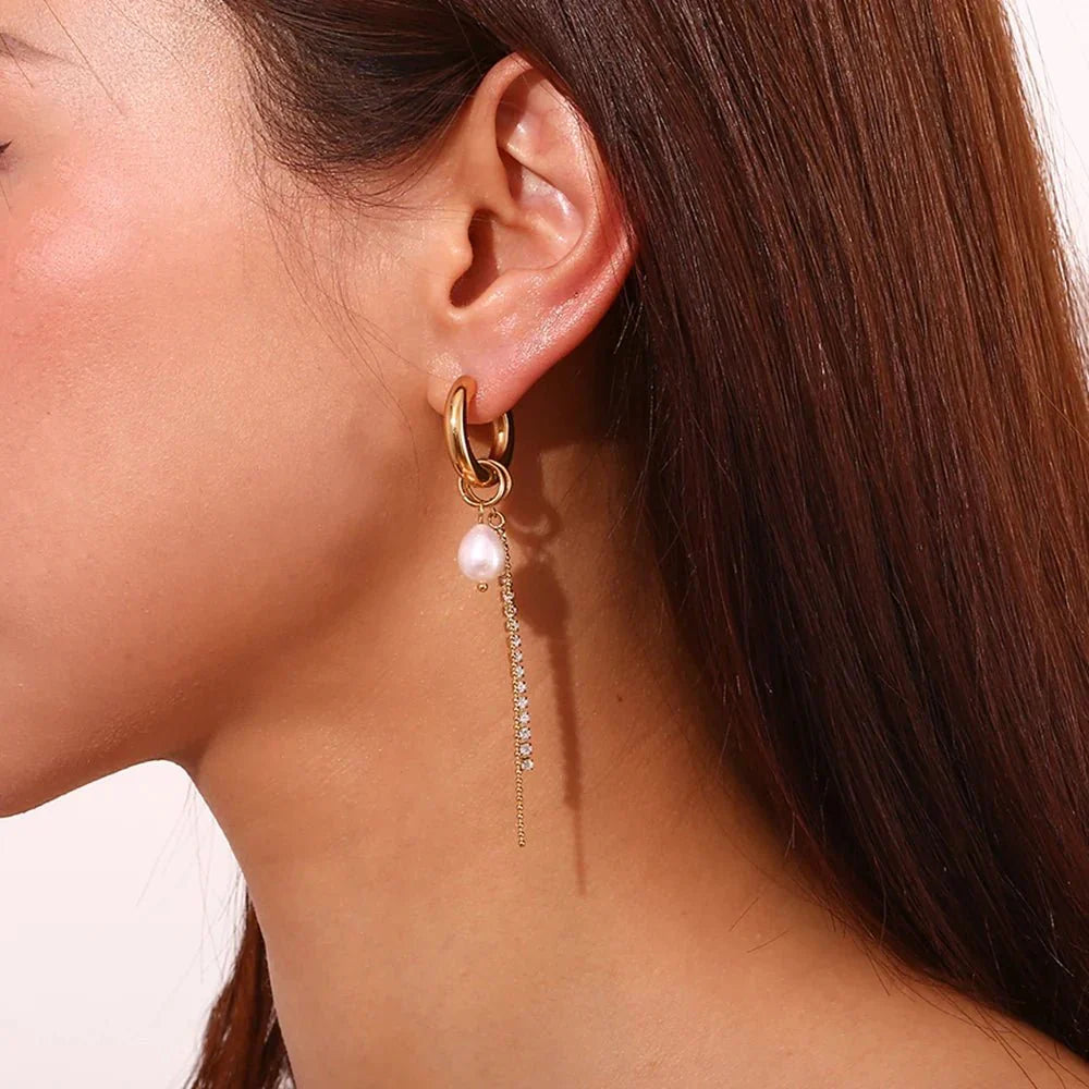 Luxurious Pearl and Diamond Drop Hoop Earrings