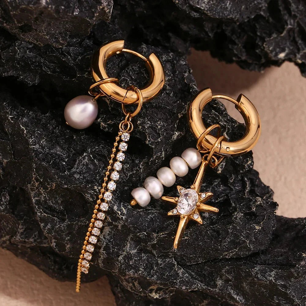Luxurious Pearl and Diamond Drop Hoop Earrings - Fesara