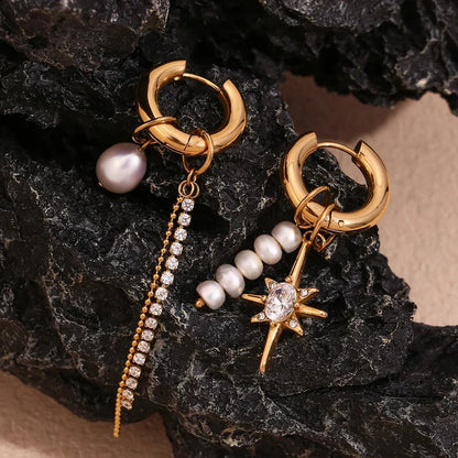 Luxurious Pearl and Diamond Drop Hoop Earrings - Fesara