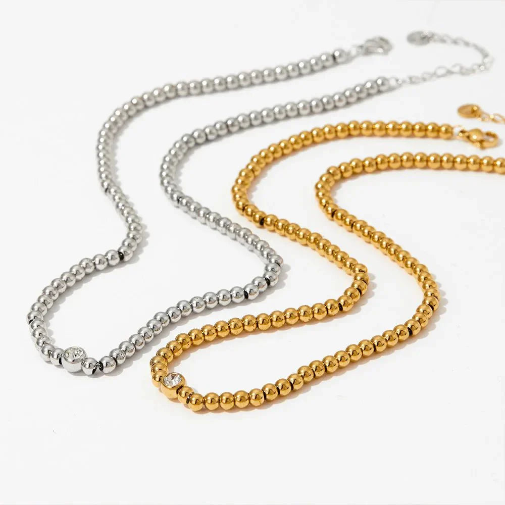 Luxury 18k Diamond Bead Necklace and Bracelet Set