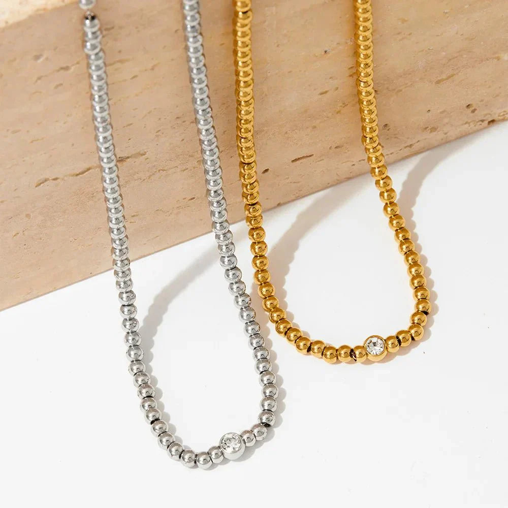 Luxury 18k Diamond Bead Necklace and Bracelet Set