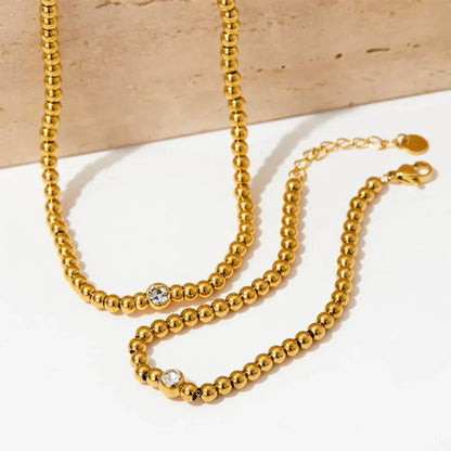 Luxury 18k Diamond Bead Necklace and Bracelet Set