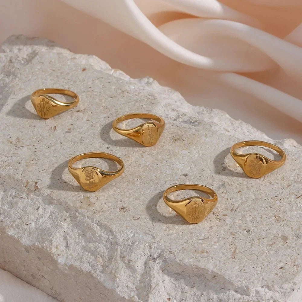 Delicate Gold Flower Signet Ring