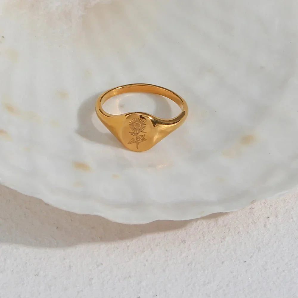 Delicate Gold Flower Signet Ring