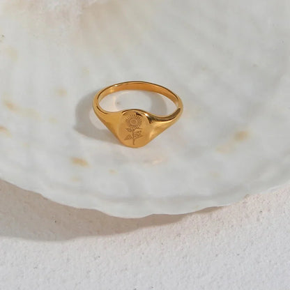 Delicate Gold Flower Signet Ring