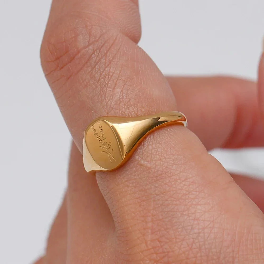 Delicate Gold Flower Signet Ring