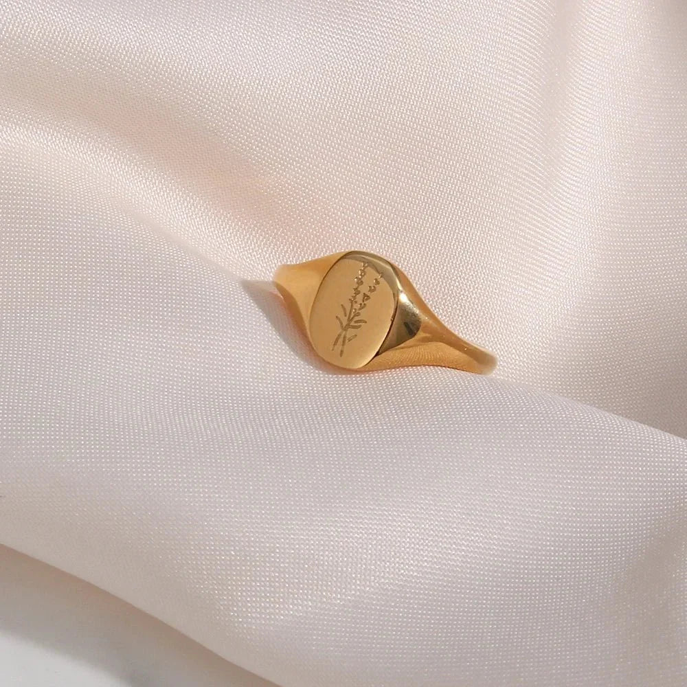 Delicate Gold Flower Signet Ring