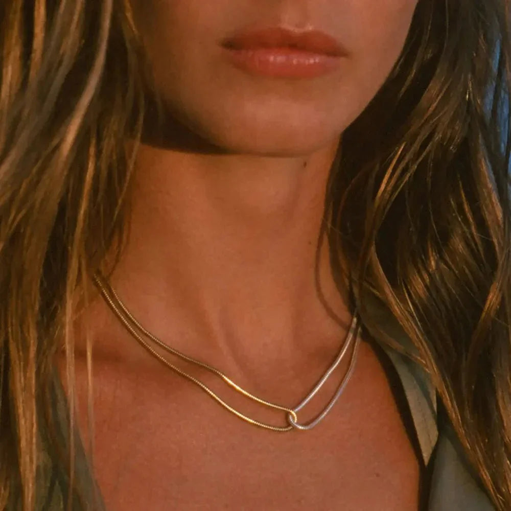 Luxury 18k Gold Double Loop Chain Necklace - Fesara