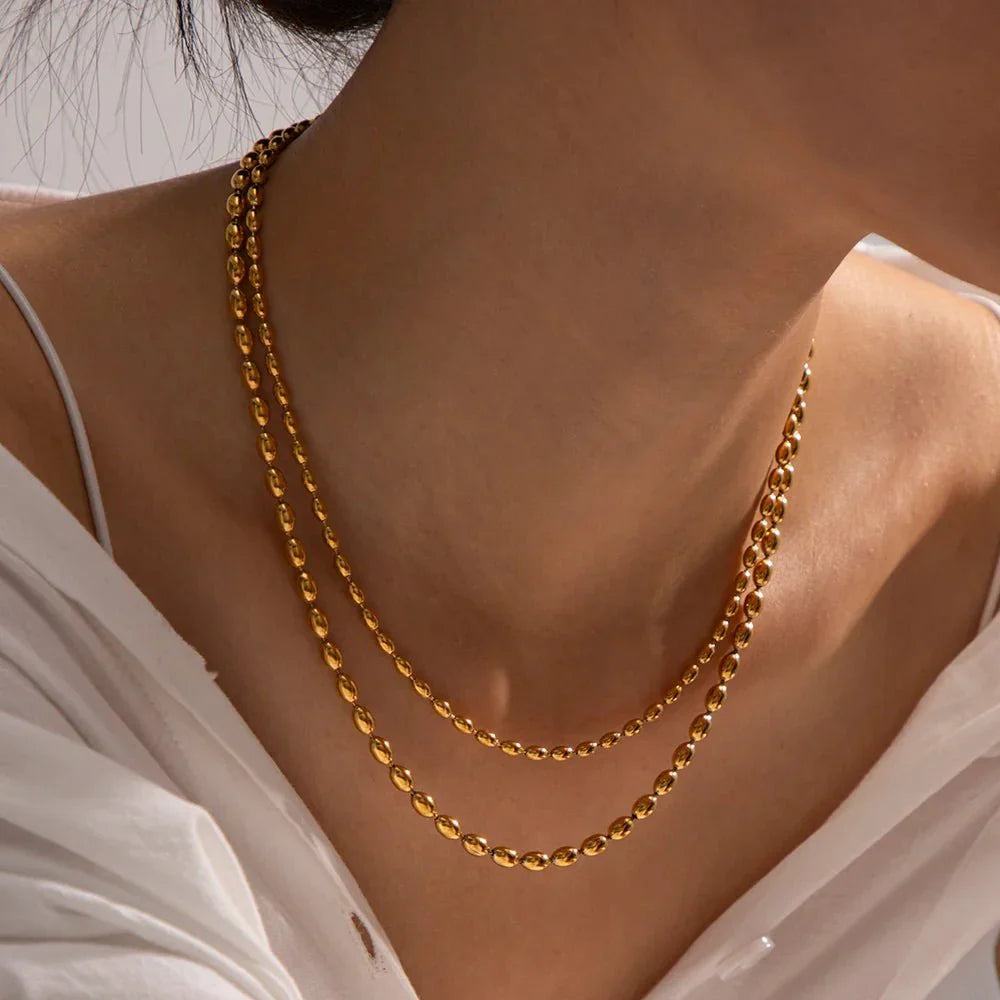 Luxurious 18k Gold Layered Bead Chain Necklace - Fesara