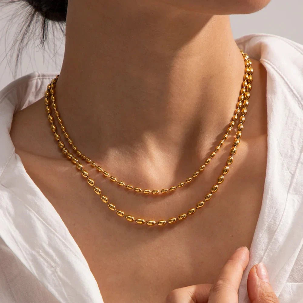 Luxurious 18k Gold Layered Bead Chain Necklace