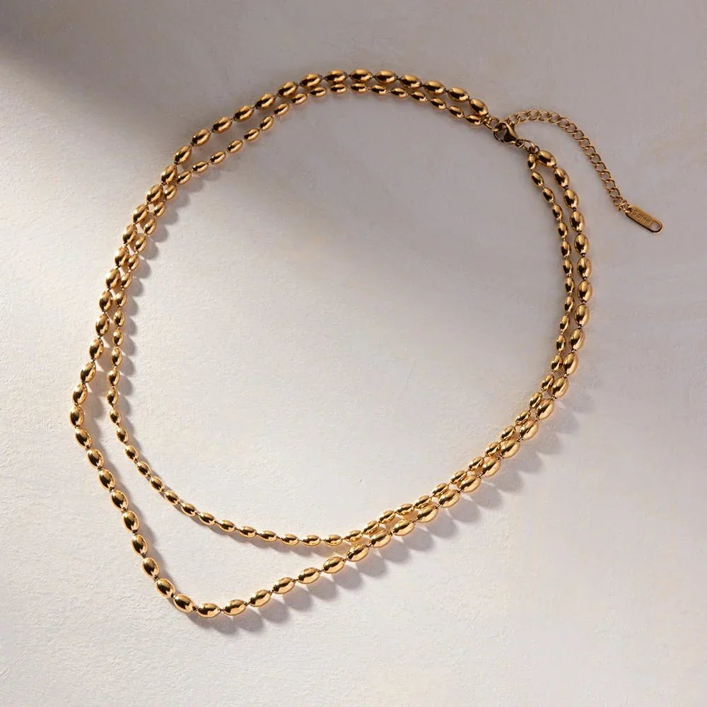 Luxurious 18k Gold Layered Bead Chain Necklace
