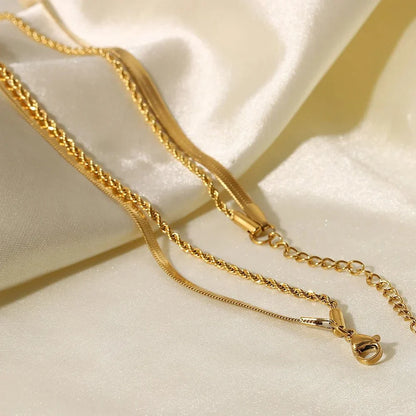Gold Layered Herringbone Chain Necklace