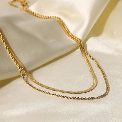 Gold Layered Herringbone Chain Necklace