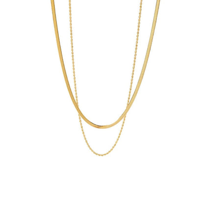 Gold Layered Herringbone Chain Necklace