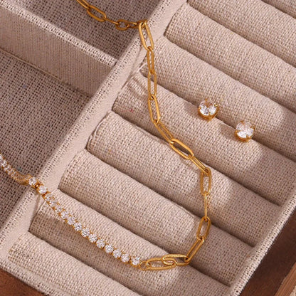 Gold Paperclip Link Necklace, Bracelet, and Earrings Set