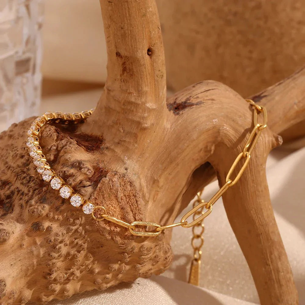 Gold Paperclip Link Necklace, Bracelet, and Earrings Set